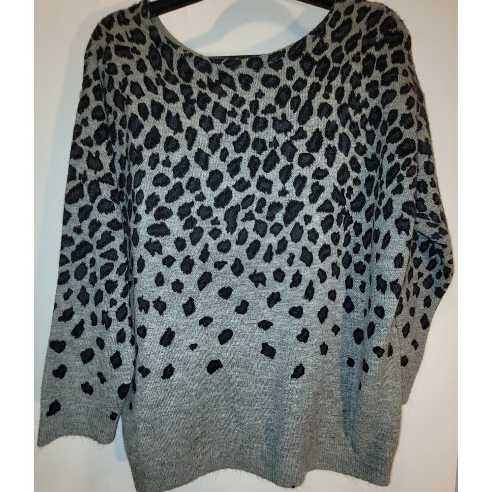 Lascana Leopard Sweater Gray Pullover Wide Scoop Neck‎ Sz XL 16-18